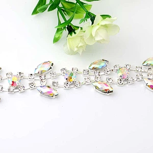 Sew-on crystal rhinestone AB silver head chain for bridal jewelry