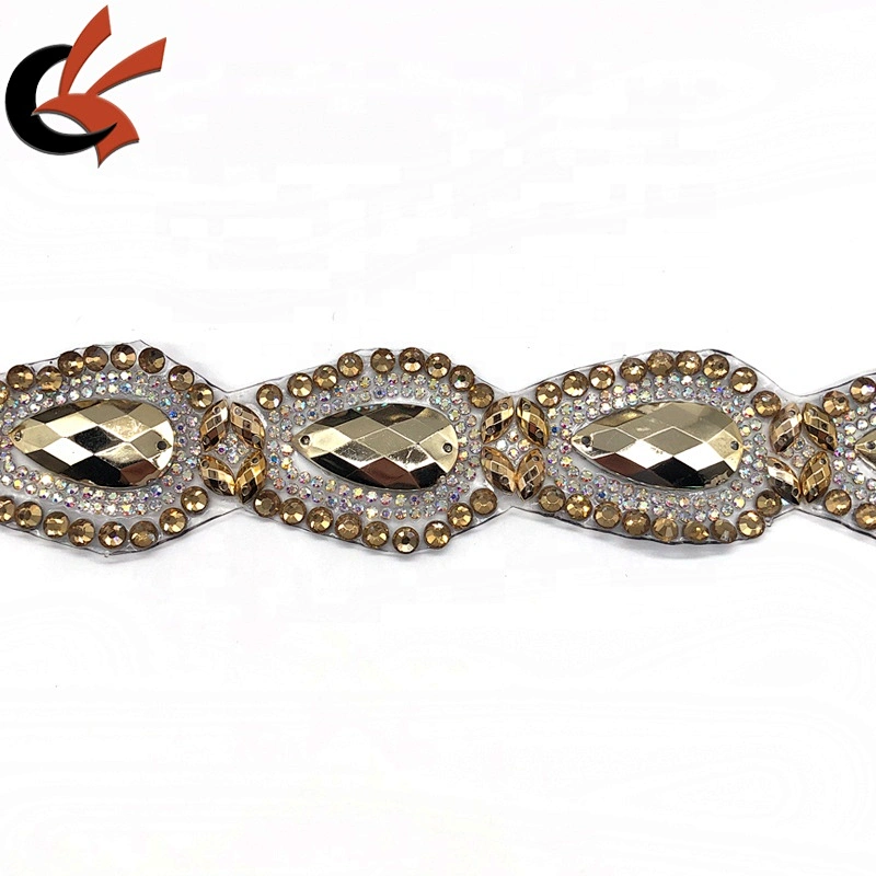 Metallic gold color crystal customized rhinestone iron on apparel trimming