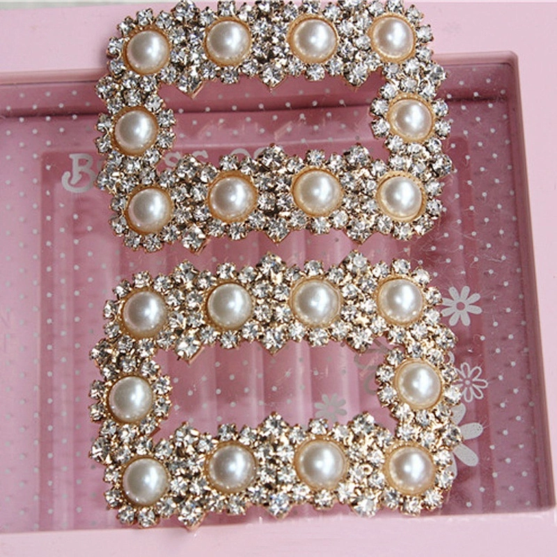 Fashion Jewelry Pearl Shoe Buckle Clear Square Rhinestone Shoe Clip For High Heel Shoe