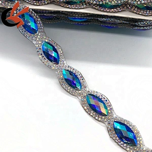 Newest AB colors crystal fancy iron on hot fix tape trimming for dress decoration