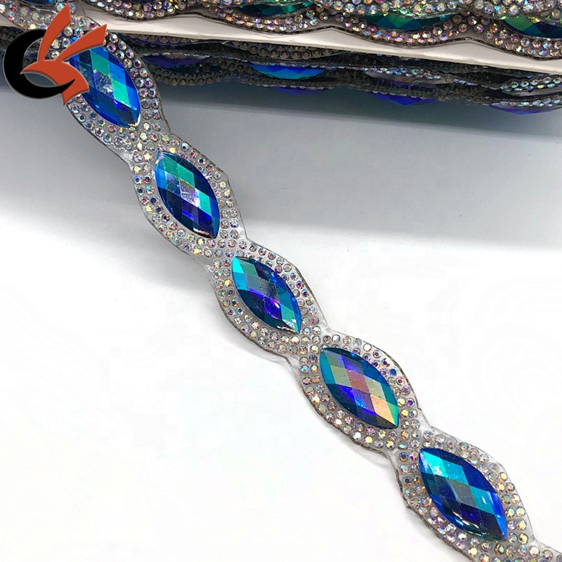 Newest AB colors crystal fancy iron on hot fix tape trimming for dress decoration