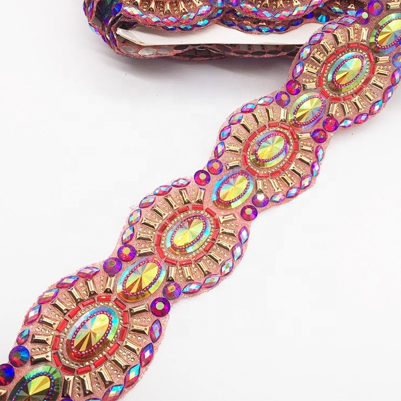 2020 New Product Wholesale Decorative Carnival Costume Hot Fix Transfer Rhinestone Applique Tape Trims