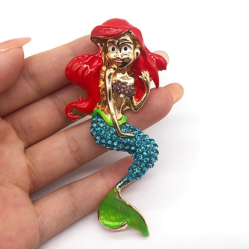 Newer recommended enamelled  with rhinestone mermaid brooch women