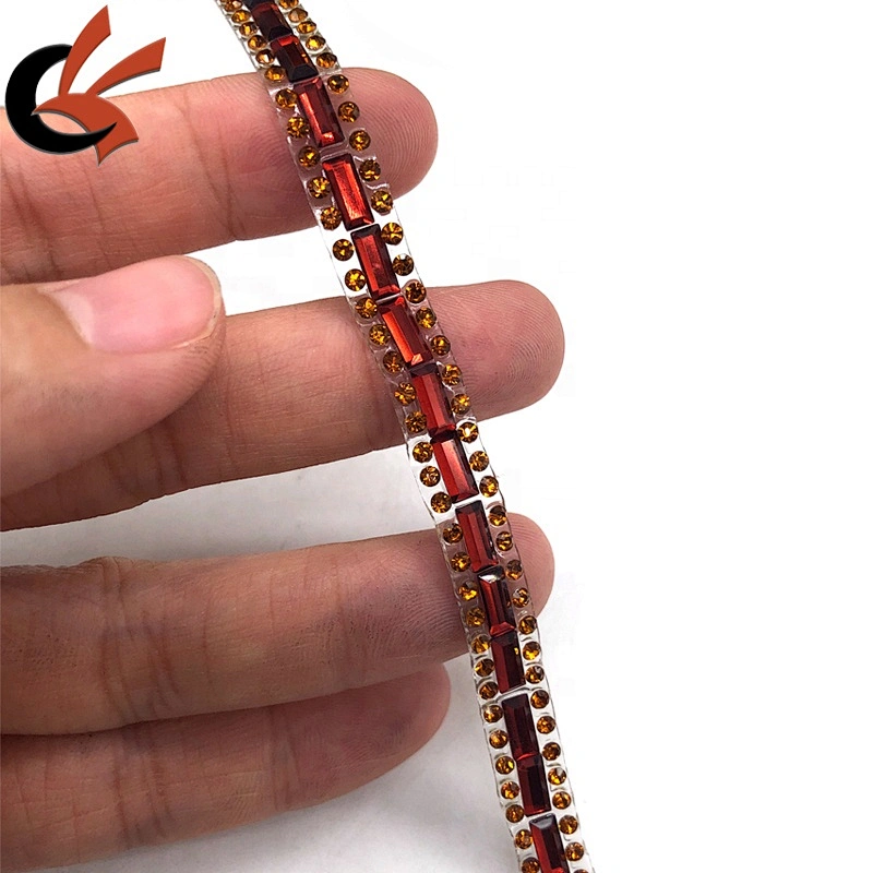 Hot sale design Light Colorado Topaz glass crystal hotfix rhinestone tape trimming