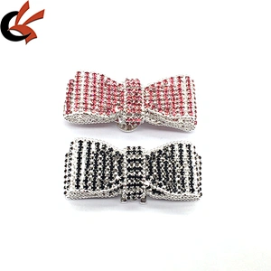 Shoe buckle custom metal bow shape shoe rhinestone clip buckle for welding sandal accessories