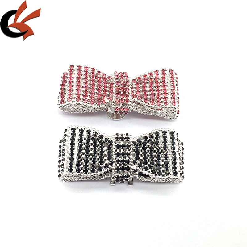 Shoe buckle custom metal bow shape shoe rhinestone clip buckle for welding sandal accessories