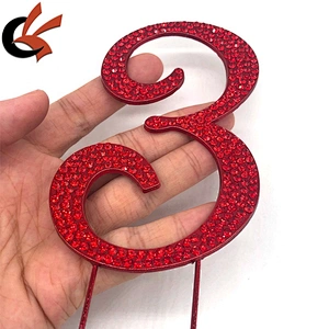 Birthday Cake topper shining red base light siam crystal rhinestone cake pin topper