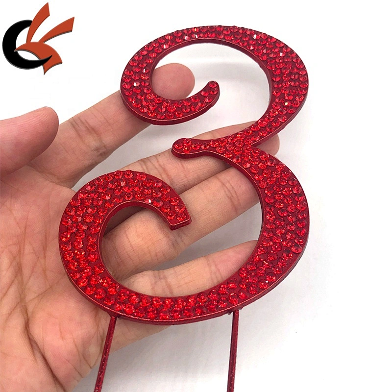 Birthday Cake topper shining red base light siam crystal rhinestone cake pin topper