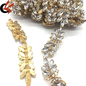 Cheap price garment decorative fabric crystal fashion yards acrylic rhinestone banding chain trims