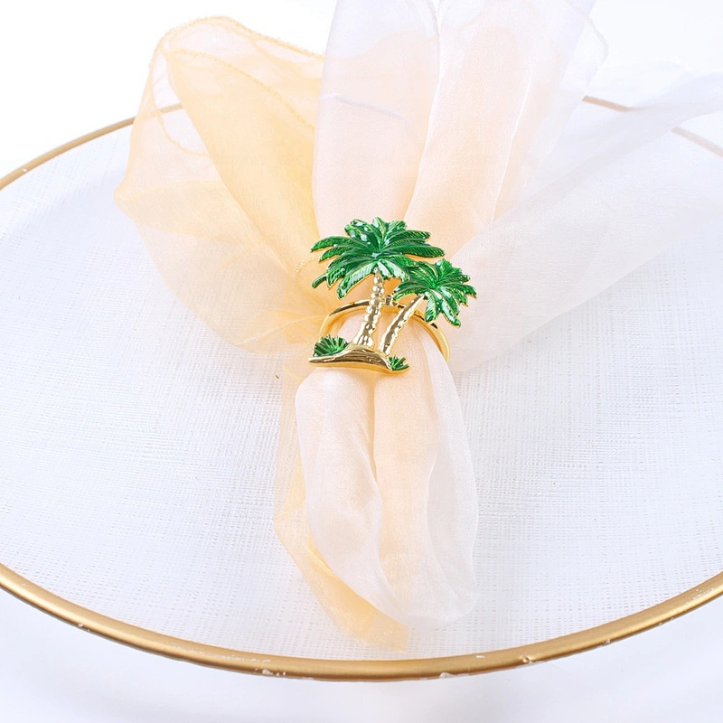 Custom 2021 new product hot sale metal green coconut leaf shape palmtree napkin ring for beach wedding