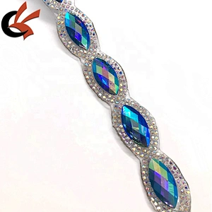 Newest AB colors crystal fancy iron on hot fix tape trimming for dress decoration