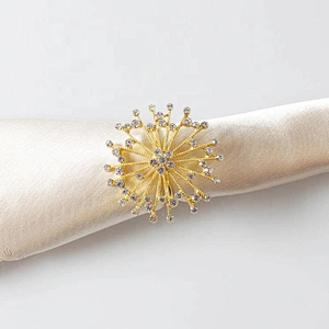 Simple style gold metal rhinestone beads napkin ring for weddings