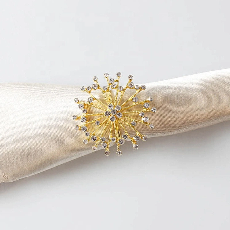 Simple style gold metal rhinestone beads napkin ring for weddings