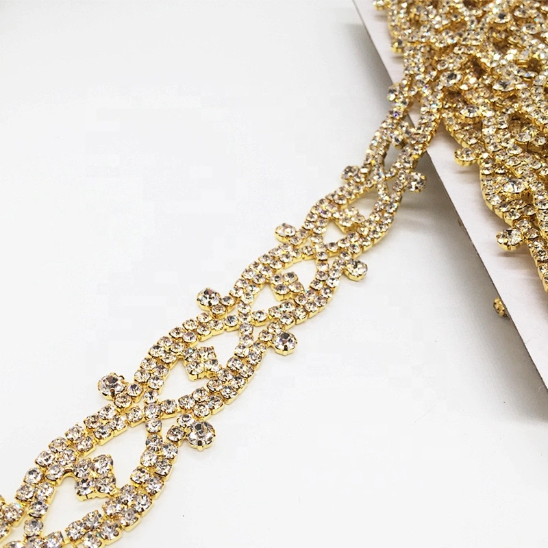 2020 new hot sale sew on diamond crystal trimming chain rhinestone gold pave trims