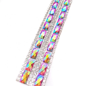 Iron On Red AB Baguette Resin Trimming appliques Carnival costume hot fix crystal