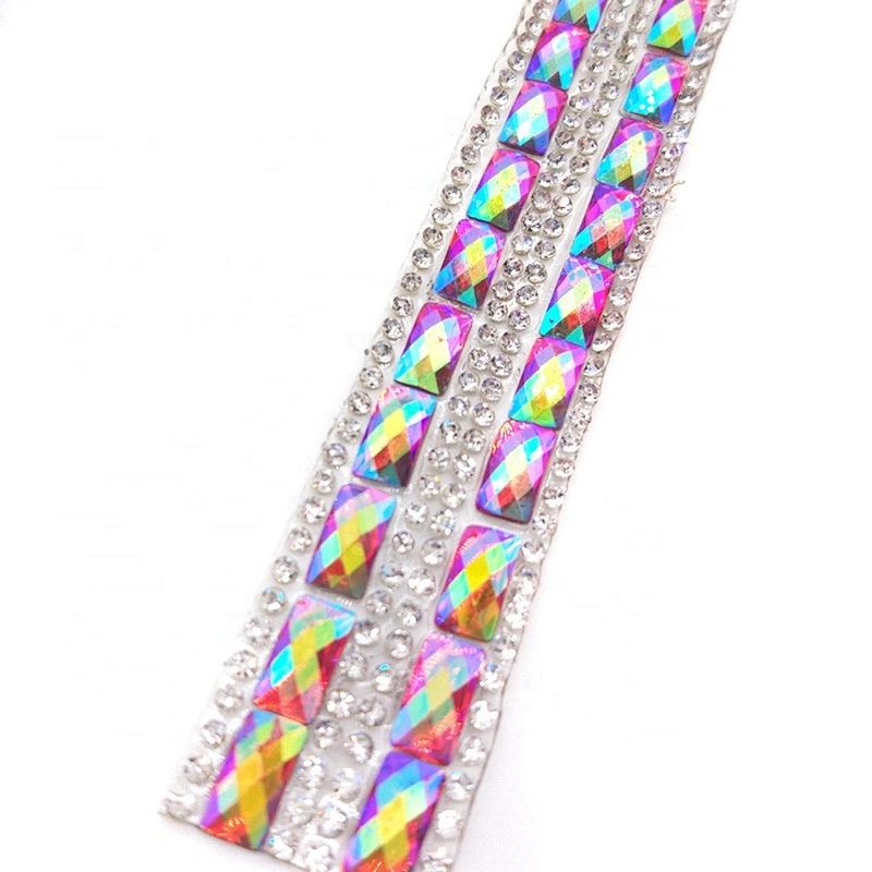 Iron On Red AB Baguette Resin Trimming appliques Carnival costume hot fix crystal