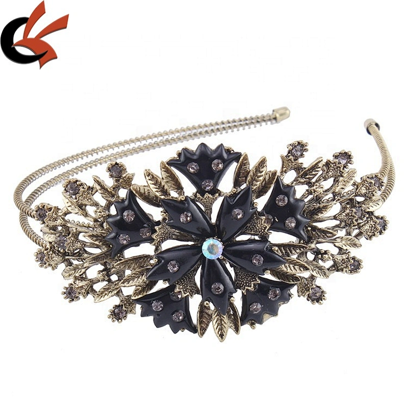 Hot Sell Retro Gold Design Enamel Flower Bridal  Headband Wedding Rhinestone Tiara Hair Piece