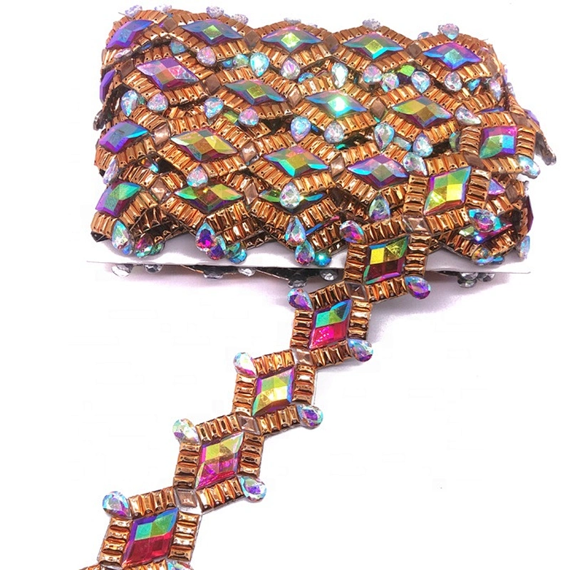 Custom Heat Transfer AB Resin Rhinestone Trim for Carnival Dress Party Dress