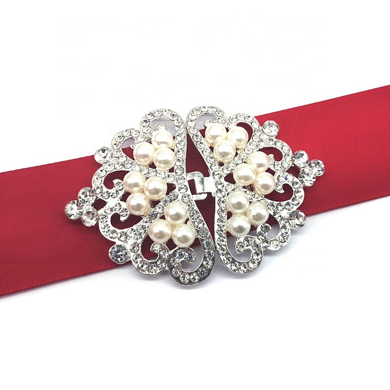 heart shape rhinestone and pearl pair buckles for wedding invitation silk box