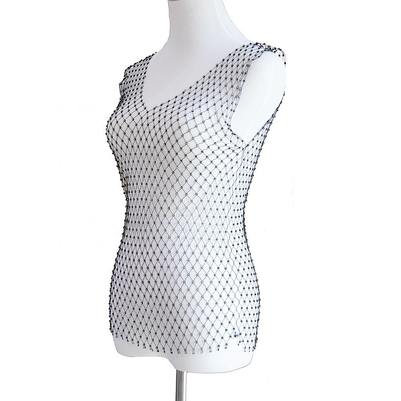Women summer explosion flash T-shirt top clothing rhinestone mesh chain diamond bra strap body chain