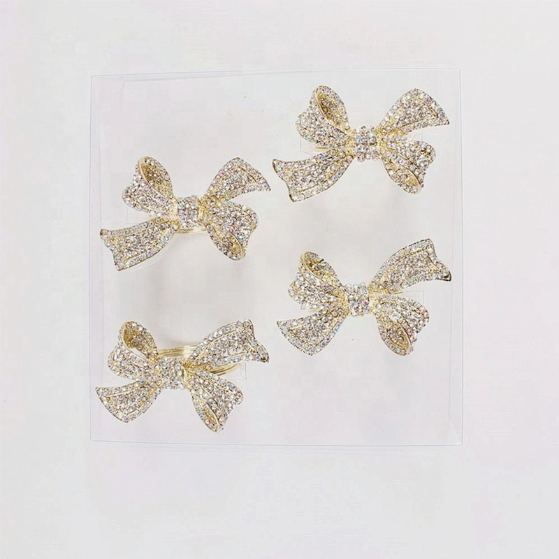 Wedding table use gold frame fashion rhinestone crystal ab bowknot shaped napkin ring