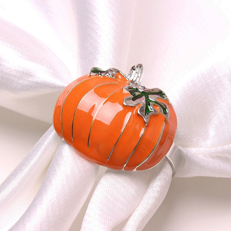 wholesale wedding Christmas dinner accessories gold orange enamel metal disposable pumpkin shaped napkin holder ring