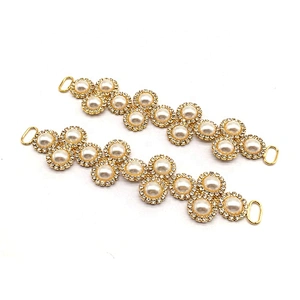 Gold Plating Pearl Women Swim Suite Top/Bottom Set Elegant Faux Pearl Rhinestone Bikini Connector