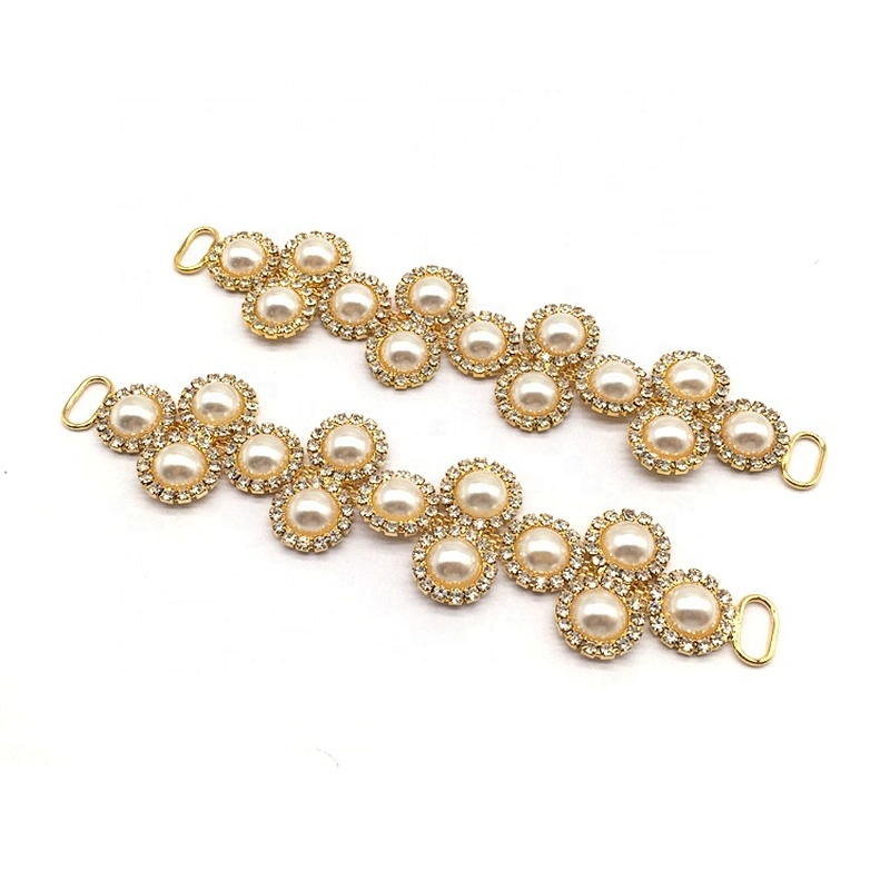 Gold Plating Pearl Women Swim Suite Top/Bottom Set Elegant Faux Pearl Rhinestone Bikini Connector