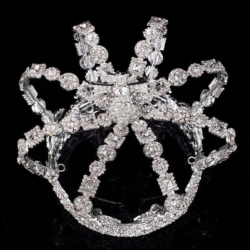 Popular King Crowns Adult Prince Men Birthday Prom Kings Costume Full Round Metal Crystal King's Crown