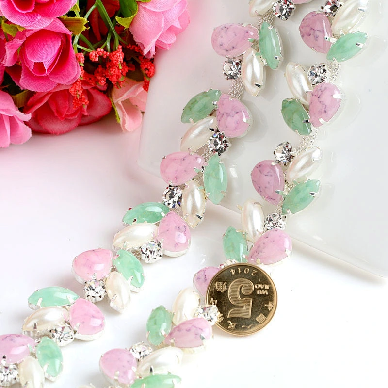 New arrival jewelry decoration silver chain rhinestone and resin trim for bridal