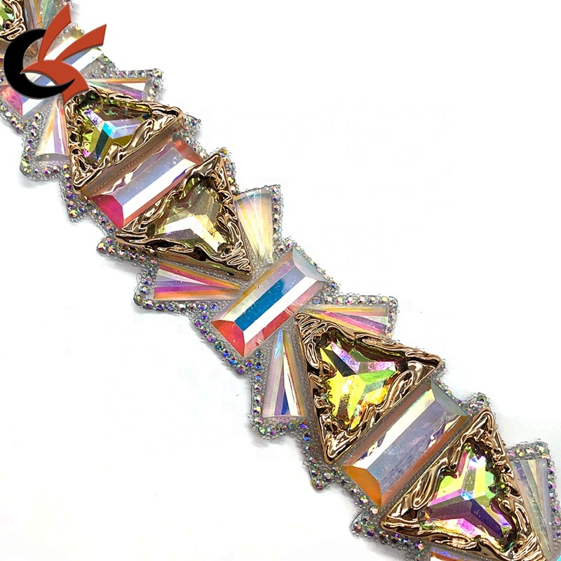 wedding dress decoration opal white AB shining crystals hot fix tape trimming