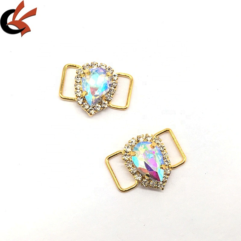 China make small bikini ornaments waterdrop centre crystal swimwear bikini buckle connector