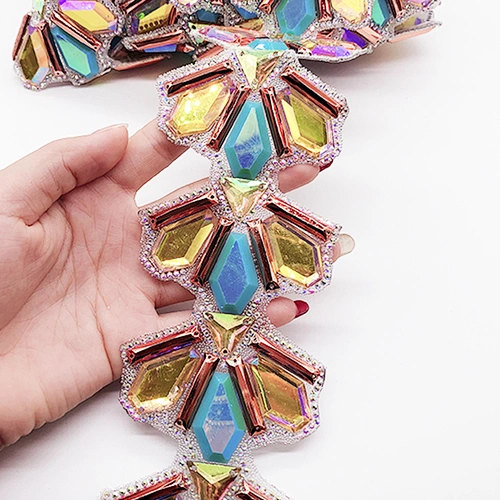 Customized 1 yard Fancy hot fix resin stone trimming  iron on epoxy stone trim wholesale