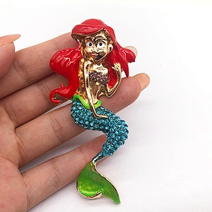 Newer recommended enamelled  with rhinestone mermaid brooch women