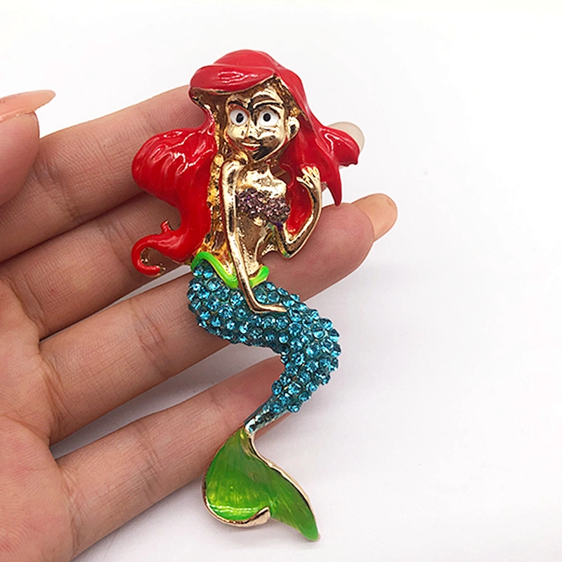 Newer recommended enamelled  with rhinestone mermaid brooch women