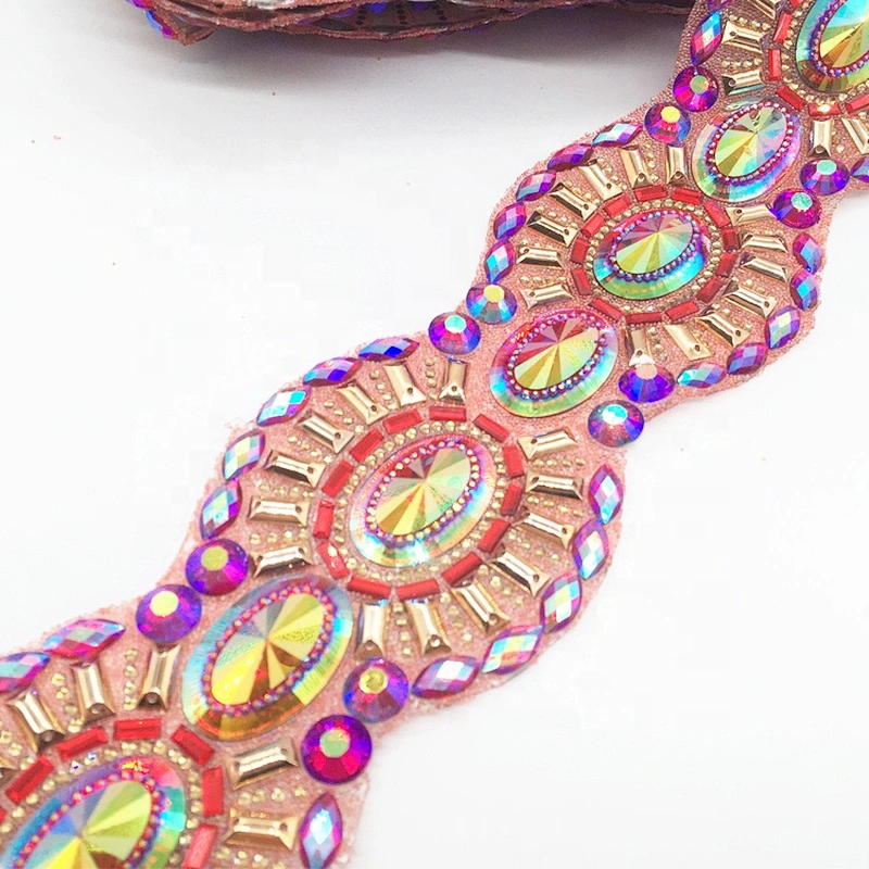 2020 New Product Wholesale Decorative Carnival Costume Hot Fix Transfer Rhinestone Applique Tape Trims