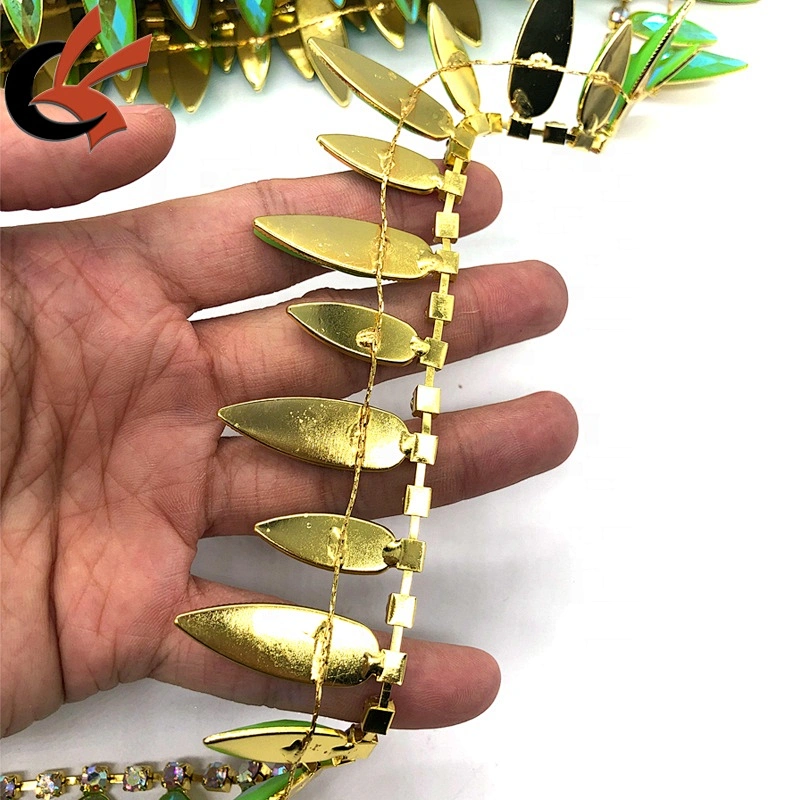 Fashion Neon green drops with AB coating resin rhinestone tassel chain trimming
