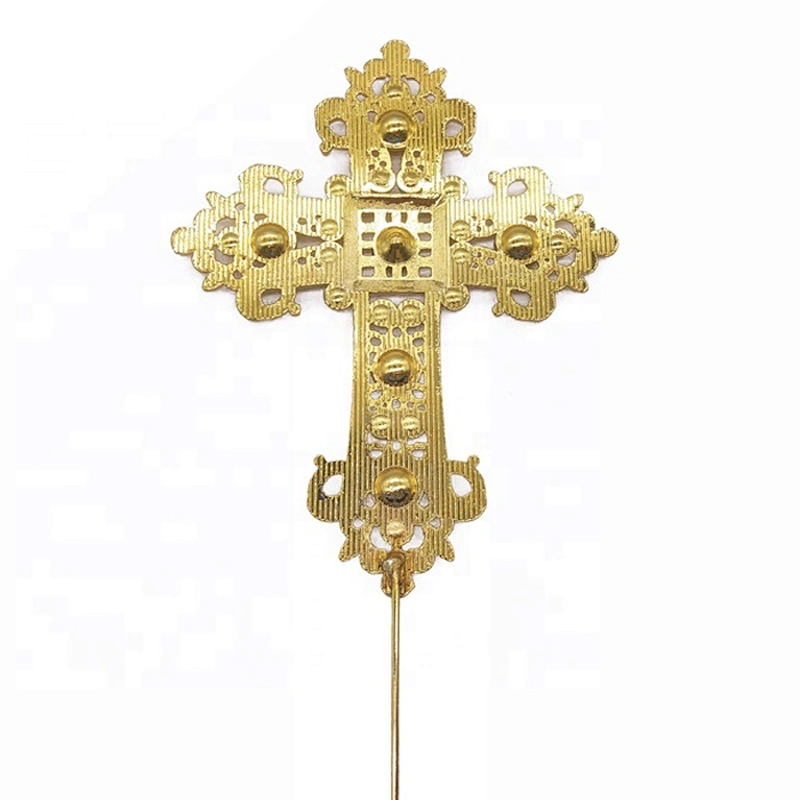 Religious Wedding Baptism Christening Decorative Gold 9.5*11.8cm Crystal Rhinestone Cross Cake Topper