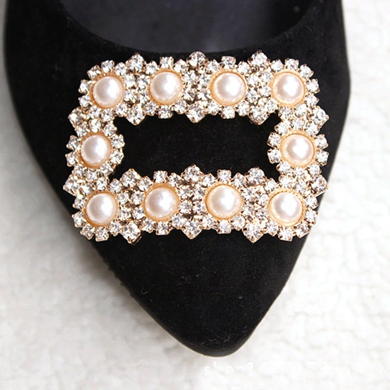 Fashion Jewelry Pearl Shoe Buckle Clear Square Rhinestone Shoe Clip For High Heel Shoe