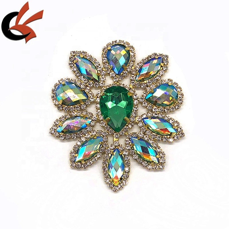 Gold Green AB Crystal Rhinestone Diamante Motif Applique Sew on for DIY Carnival