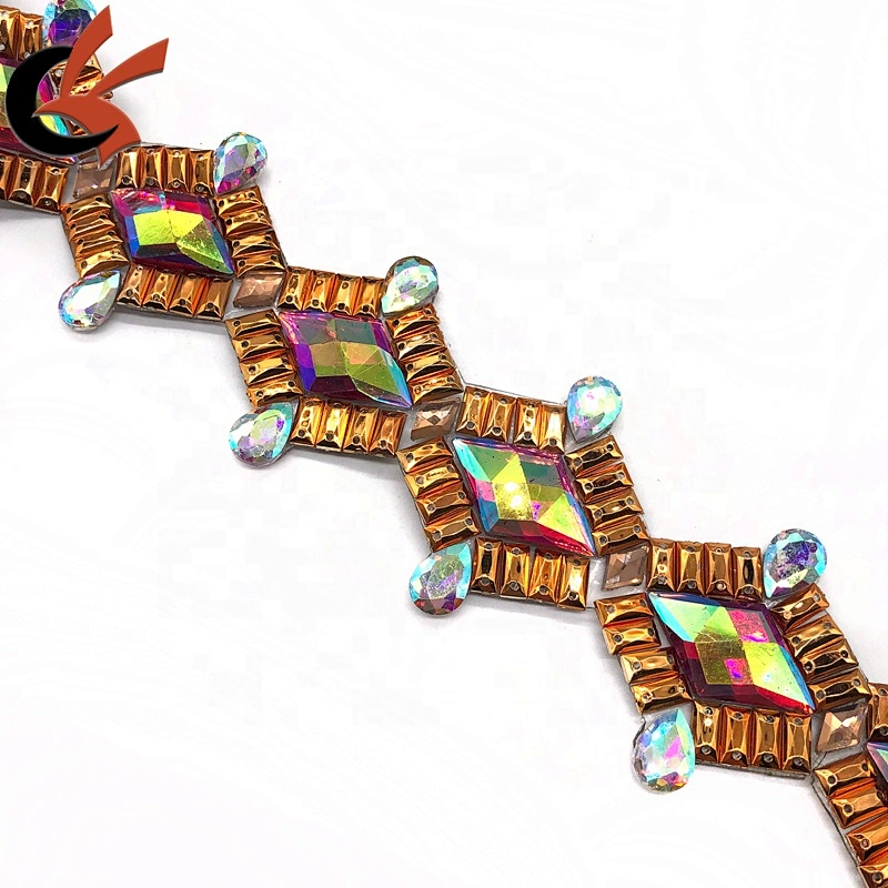 Carnival bra decoration rhinestone iron on trims gold color gems heat transfer trimming