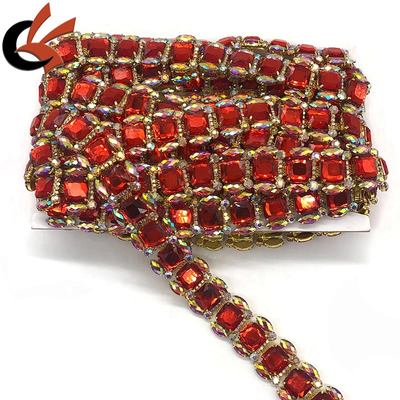 crystal rhinestone gold cup chain trims costume fashion Applique