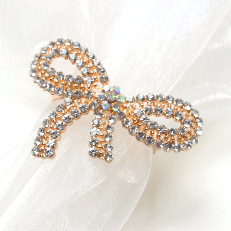 New Arrival custom make wedding rhinestone sexy jewelry silver bow napkin ring