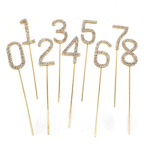 2019 popular rose gold cakecup number rhinestone topper for Birthday party cake decoration