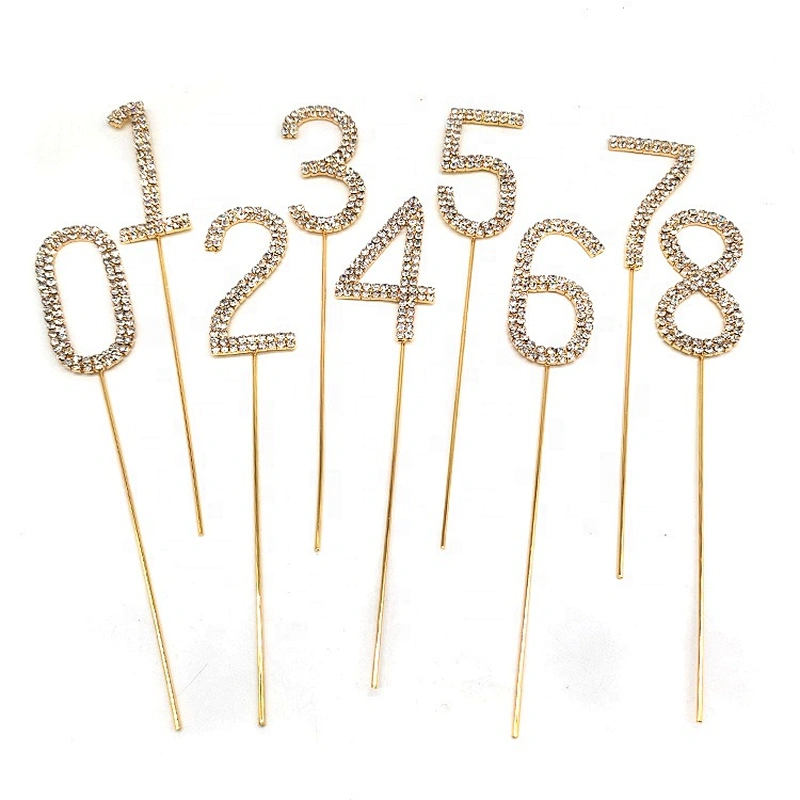 2019 popular rose gold cakecup number rhinestone topper for Birthday party cake decoration