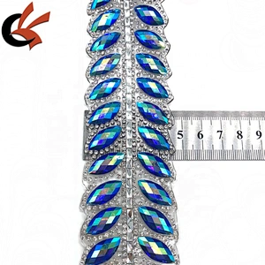 Carnival Embellishment blue AB leaf shapes hot fix rhinestone motif trim