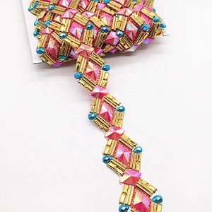 Gorgeous decorative hot fix transfer tape pink rhinestone resin trims for carnival costume