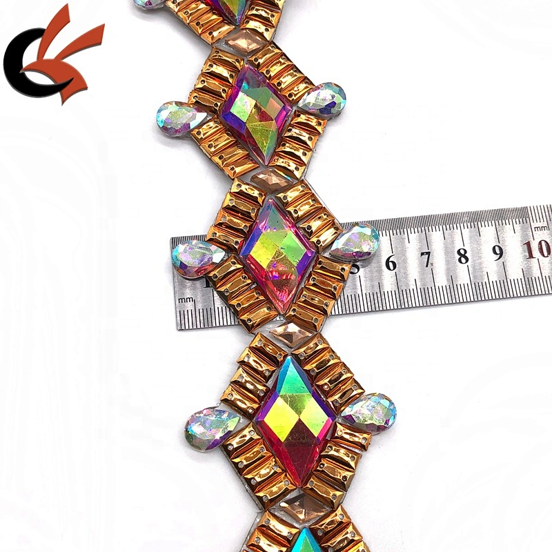 Carnival bra decoration rhinestone iron on trims gold color gems heat transfer trimming