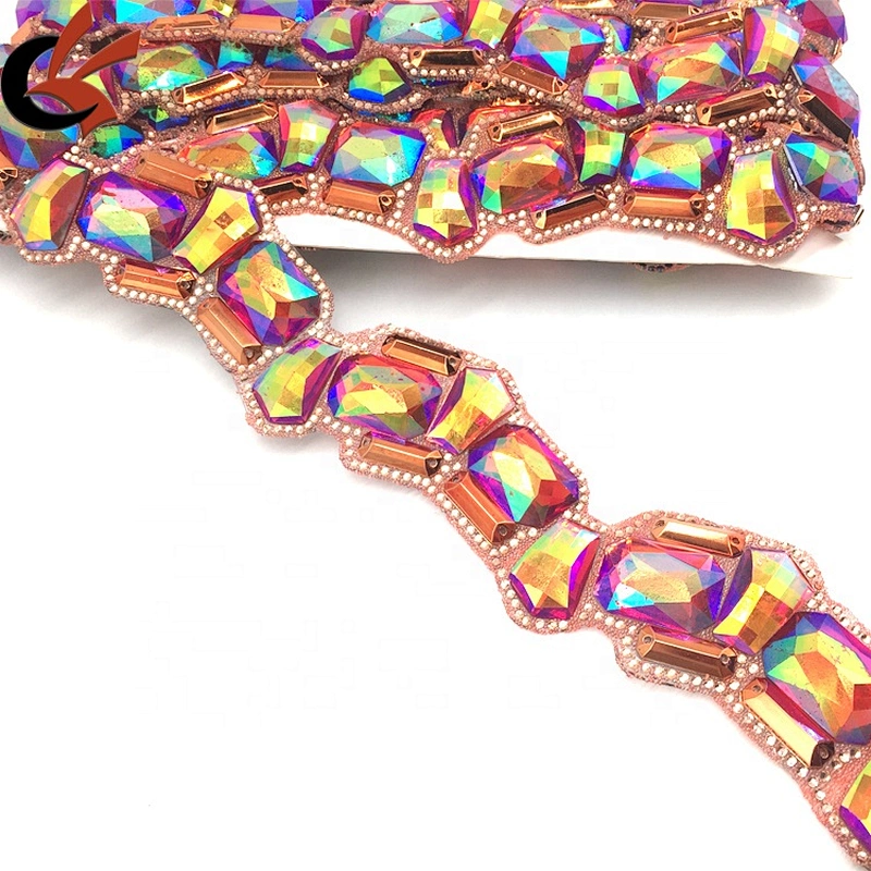 2021 hot sales garment accessories red ab resin rhinestone banding trims for decoration