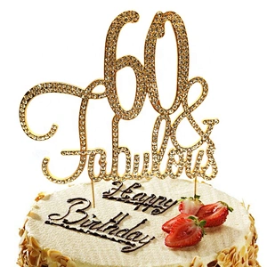 Personalized GOLD Metal Yellow Rhinestone 60 & Fabulous Birthday Cake Topper